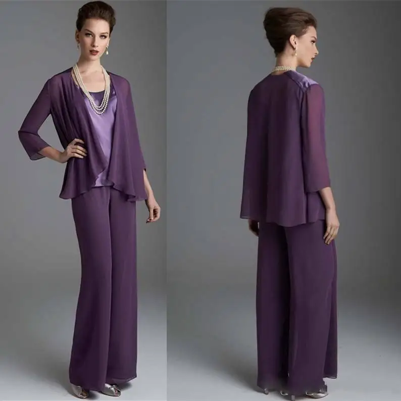 Vestido novia вечернее платье элегантные костюмы из трех предметов с брюками для мамы Длинные рукава размера плюс платья для матери невесты