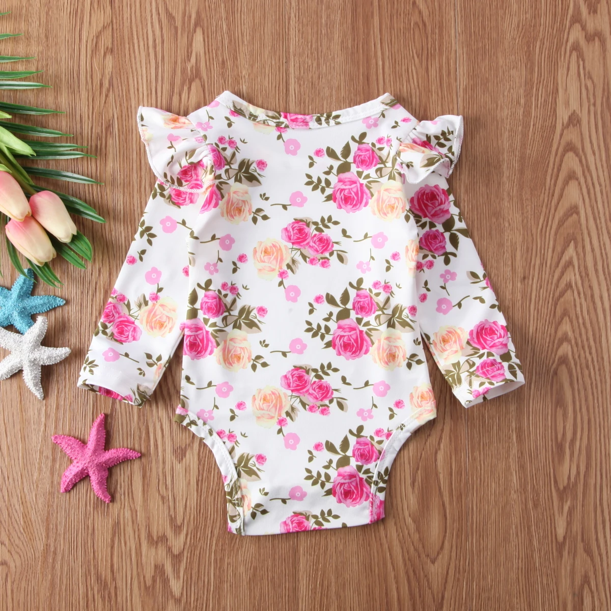 

New 2017 Infant Baby Girls Flolal Ruffle Long Sleeve Romper Jumpsuit Toddler Outfits Clothes 0-18M