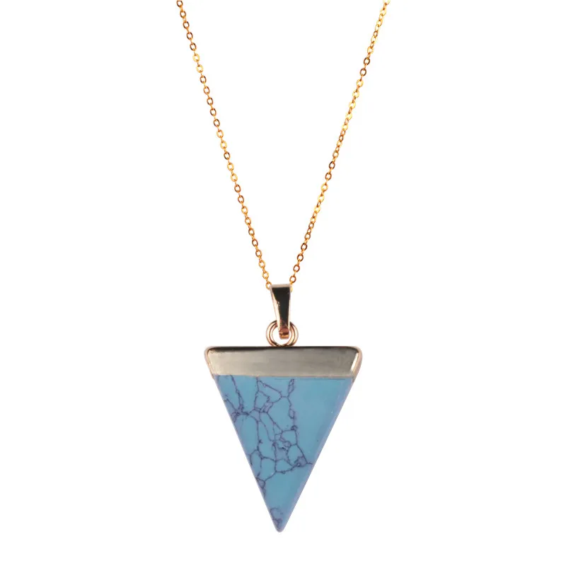 

Drop shipping Women Men Summer Jewelry Triangle Natural Stone Pendant Quartz Crystal Collars femme