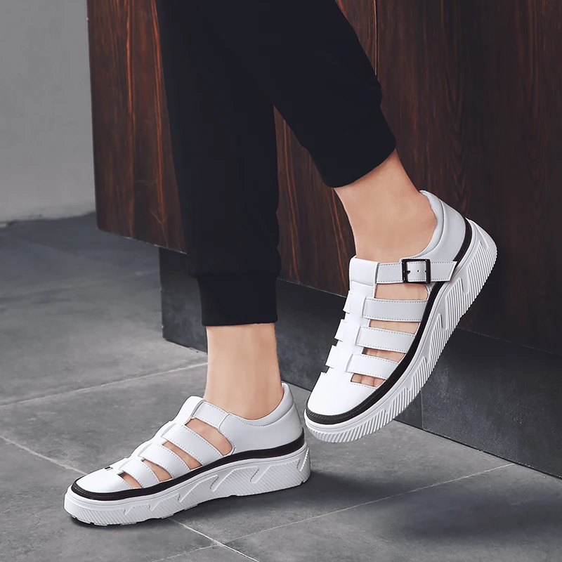 Мужские повседневные кожаные сандалии с закрытым носком мужские пляжные на