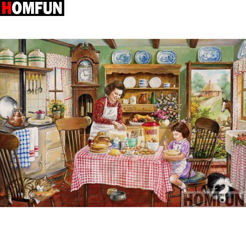 

HOMFUN Full Square/Round Drill 5D DIY Diamond Painting "Kitchen view" Embroidery Cross Stitch 5D Home Decor Gift A17999