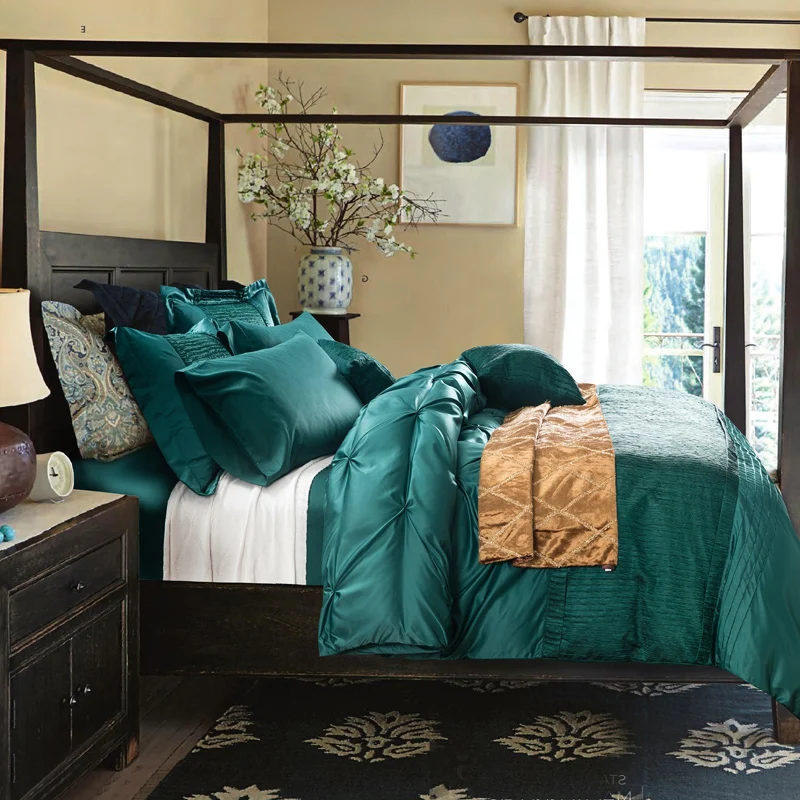 100% вареного шелка хлопок Роскошные Постельное белье щепотку складки 4/6-шт король