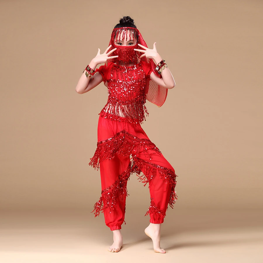 Детский костюм индийского танца из 6 предметов (Топ штаны головной убор Фата для