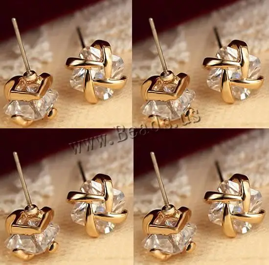 Free shipping!!!Zinc Alloy Stud Earring Exquisite 18K gold plated with cubic zirconia nickel lead &amp cadmium free 10x10mm | Украшения и