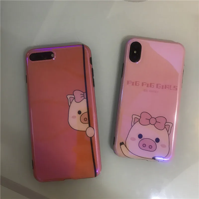JiBan For iphone X Cute Cartoon Animal Pig Case Fashion Cool Blue Ray Light Soft TPU Back Phone Cover Shell Apple 6s 7 8Plus |