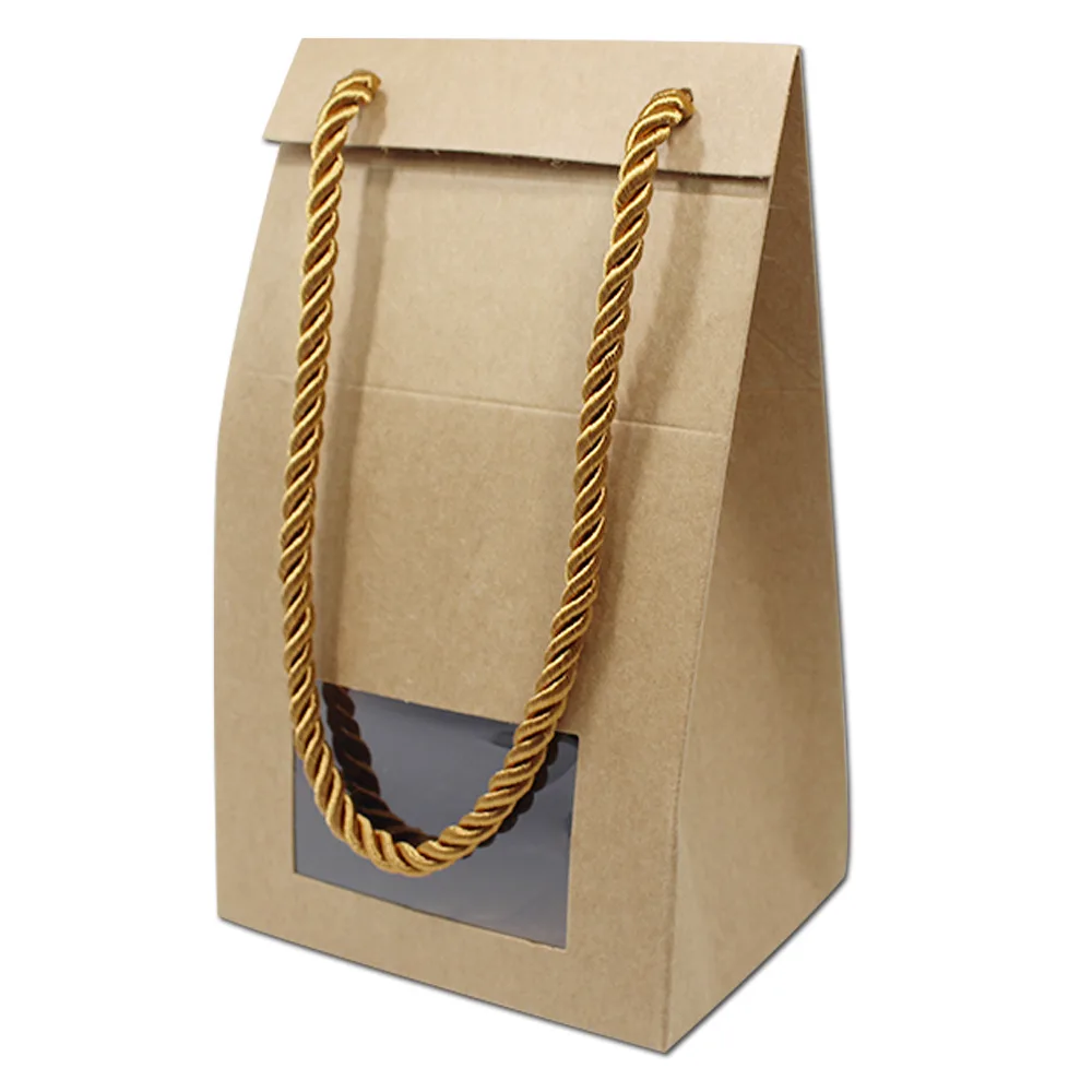 Brown 10x8x11cm 20 шт./лот, черный/белый/крафт-бумага для упаковки конфет, фруктов, коробка с ручкой, Подарочная посылка, бумажная доска, коробки с окном - Цвет: Brown 10x8x11cm