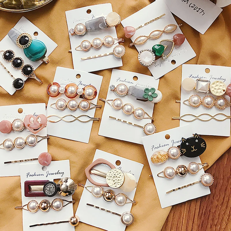 3 шт./компл. металлическая заколка для волос с жемчужными бусинами повязка Пряжка