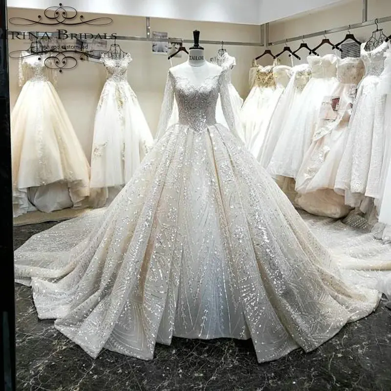 Роскошное блестящее свадебное платье hochzeit с длинным рукавом 2019 | Свадьбы и