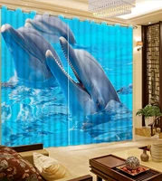 print 3d blackout curtains for living room bedding room drapes cortinas para sala dolphin waves blue