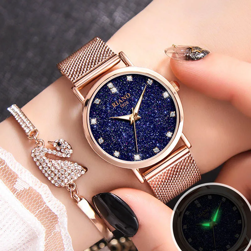 Часы наручные женские с синим звездным небом роскошные уникальные