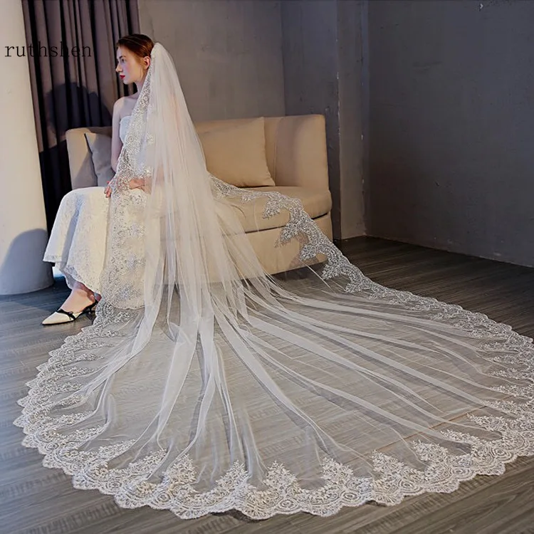 

Cathedral Wedding Veil White Ivory Lace Edge Long Bridal Veil with Comb One Layer Wedding Accessories Long Veils for Bride