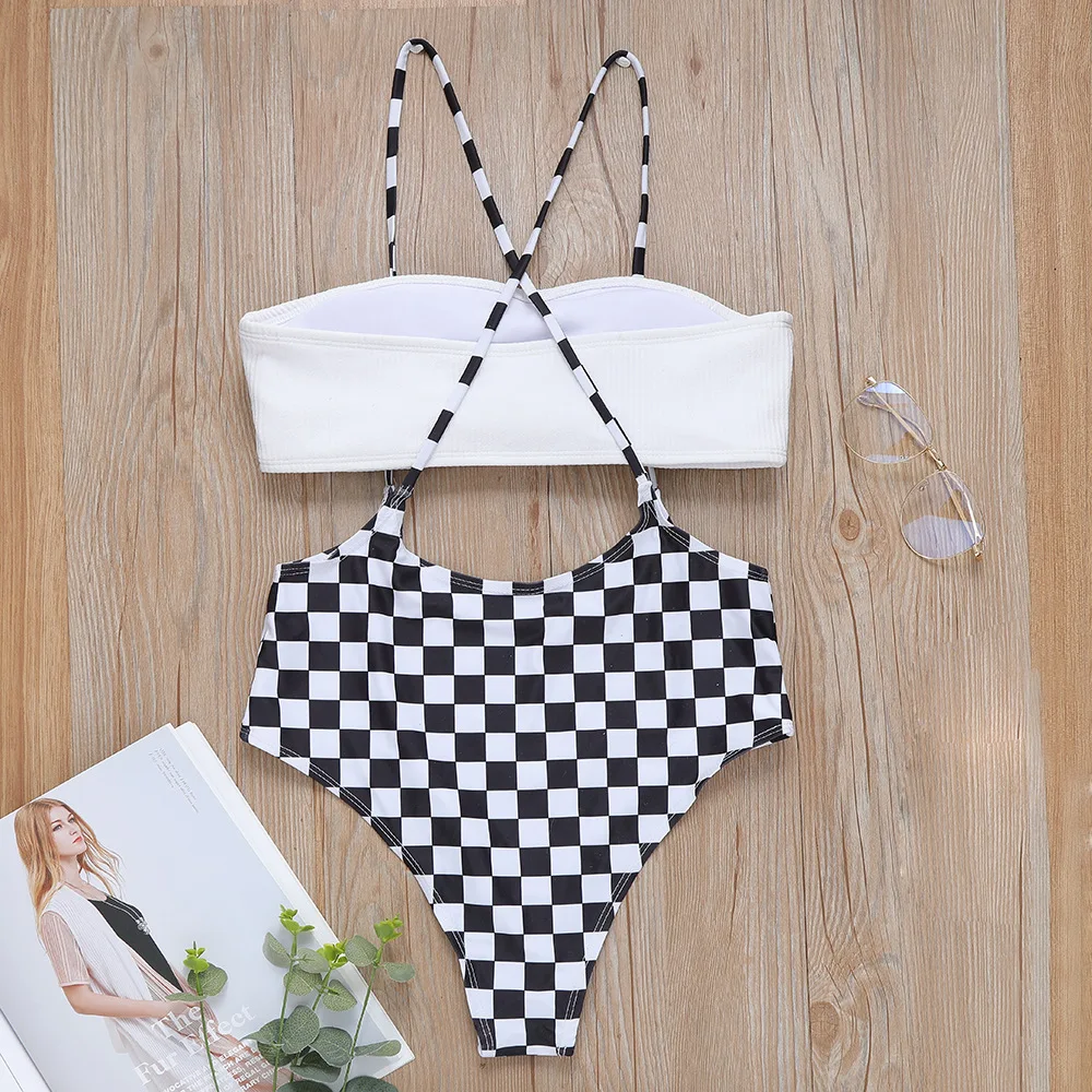 New White Lattice Ribbed Bikini Bather 2019 two pieces swimsuit High Waist set Swimwear Women Bathing Suit female |