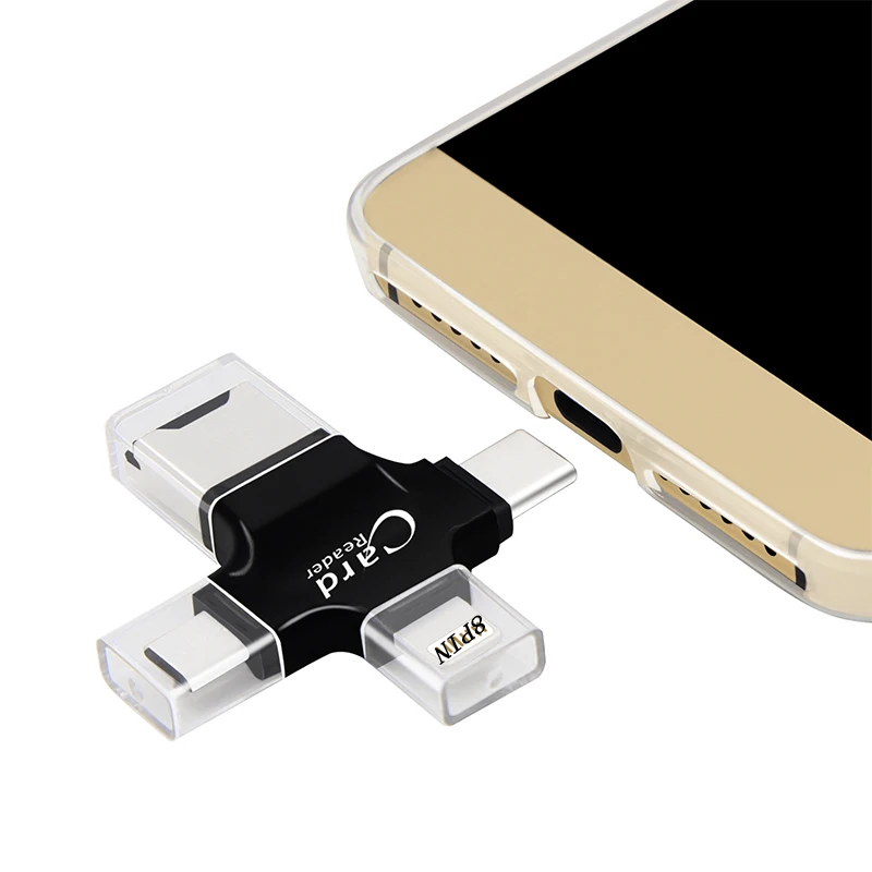 Kismo 4 в 1 OTG Устройство для чтения карт памяти Micro SD TF USB Type C адаптер iPhone X 8 7 6 Plus S8 S9 Note