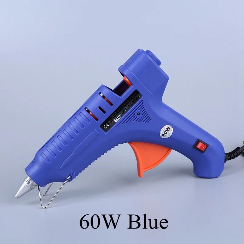60W Blue Qiaote термоклеевой пистолет 20 Вт, 25 Вт, 60 Вт, 100 Вт, штепсельная вилка европейского и американского стандарта, термоэлектрический инструмент с 2 шт., прозрачный клей-карандаш, силиконовый клей для DIY - Цвет: 60W Blue