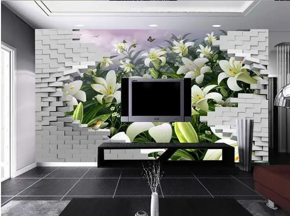 

Custom photo wallpaper 3d wall murals wallpaper Flower wall brick lilies high-definition TV setting wall papers home decoration