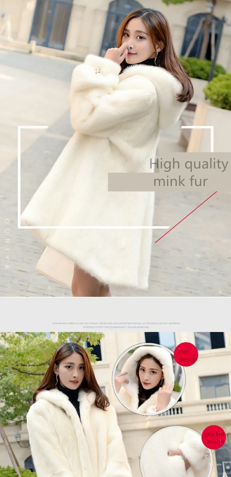 winter new real whole piece of mink fur coat women's long section with hooded young fashion generous mink fur coat