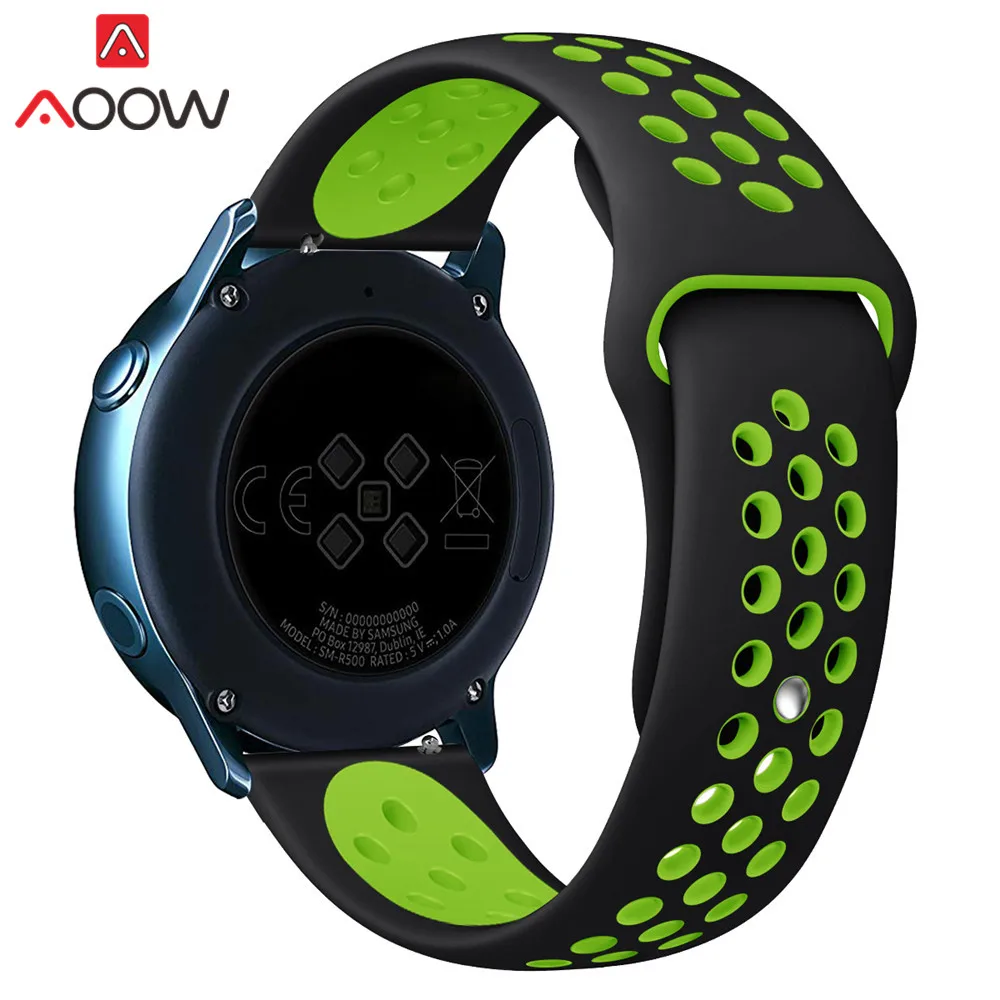 Black Green 20 мм силиконовый ремешок для часов samsung Galaxy Watch Active 42 мм gear S2 Amazfit bip дышащие отверстия резиновый браслет ремешок - Цвет ремешка: Black Green