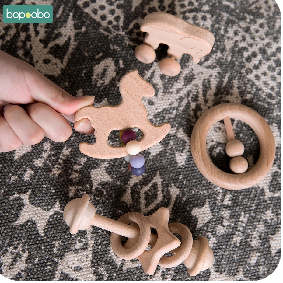 Bopoobo 4 шт./компл. Игрушки для маленьких детей с рисунком кролика Троянский конь облако Бук деревянная игрушки-прорезыватели для кормления против грызунов нового дизайна крошечные стержень игрушки детские товары