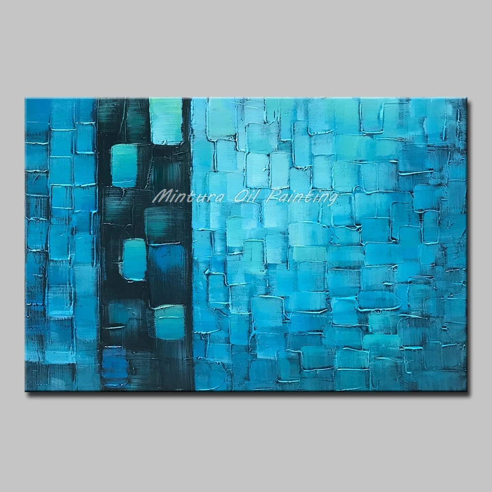 

Mintura 100% Handmade Modern Abstract Picture The Blue Wall Oil Paintings Canvas Office Decor Morden Art Hand Painted No Framed