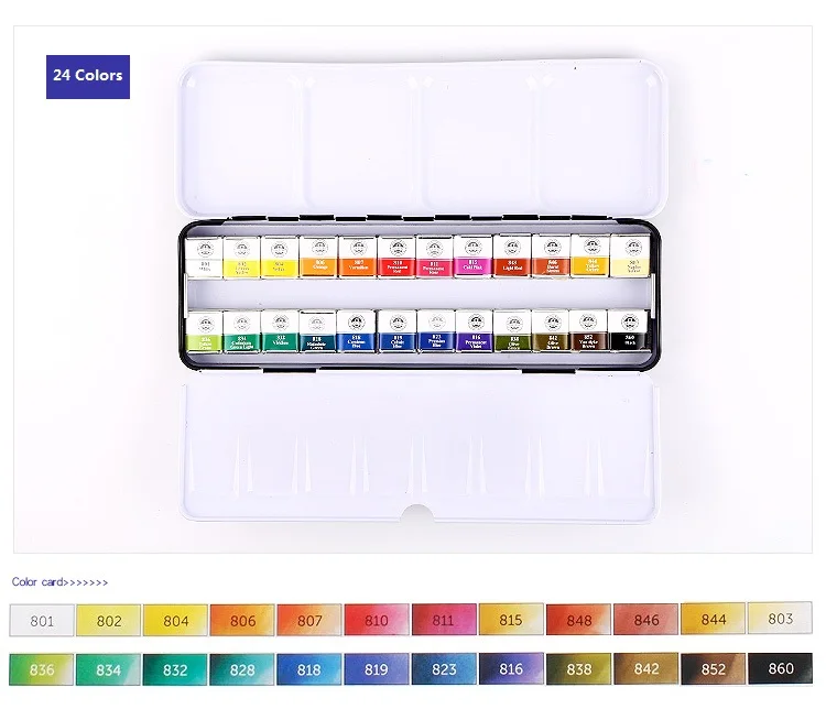 24 Colors Mungyo профессиональные акварельные краски mwph серия 12/24/48 цветов пигмент Пан тип кузова Планетарная упаковка железа искусство рисования краски - Цвет: 24 Colors