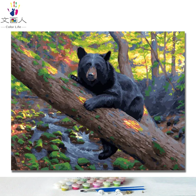 59005 bear Diy Раскраска по номерам черная картина с изображением медведя живопись по номерам животных ручная работа Холст Картина маслом домашний декор в рамке - Цвет: 59005 bear