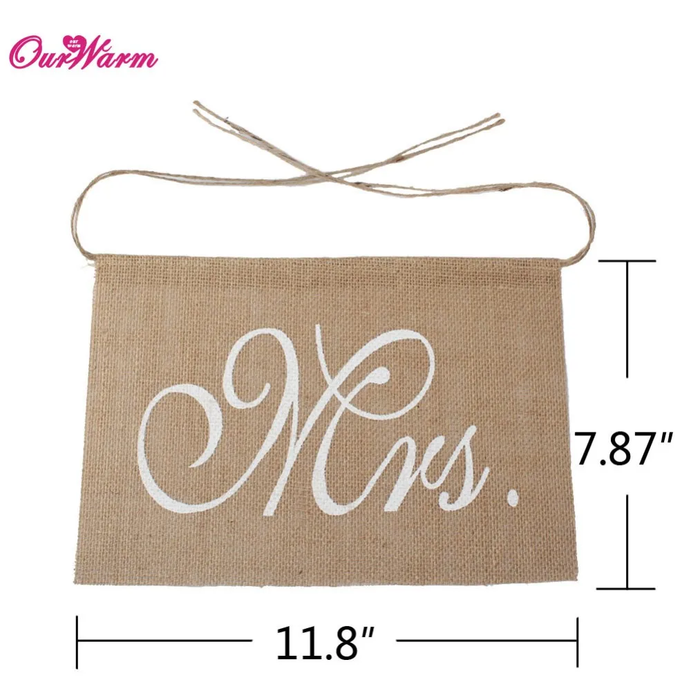 OurWarm Khaki Mr& Mrs Burlap Chair Banner Set Chair Sign Garland Rustic Wedding Party Decoration 30 x 20cm