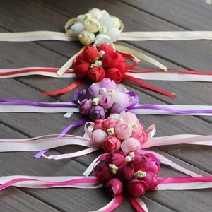 Регулируемая лента для невесты, 5 шт., розы для невесты, Цветочные браслеты на запястье, корсаж для вечеринки, выпускного вечера, Цветочный декор A7330