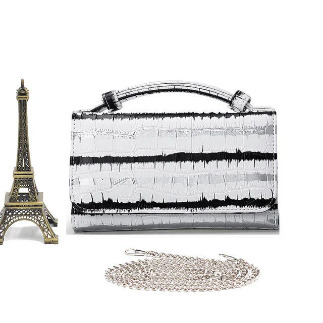Stripe White Bolsa Feminina, женская сумка из натуральной кожи, женская модная сумка на плечо с цепочкой, роскошная дизайнерская крокодиловая сумка, сумки-мессенджеры - Цвет: Stripe White