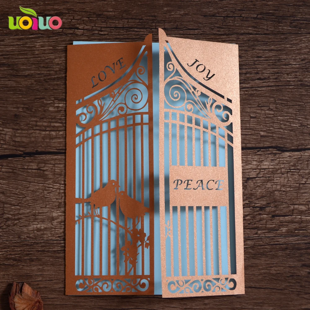 

Popular laser cut engraved love bird wedding invitation card 50pcs elegant lace invitations newest model