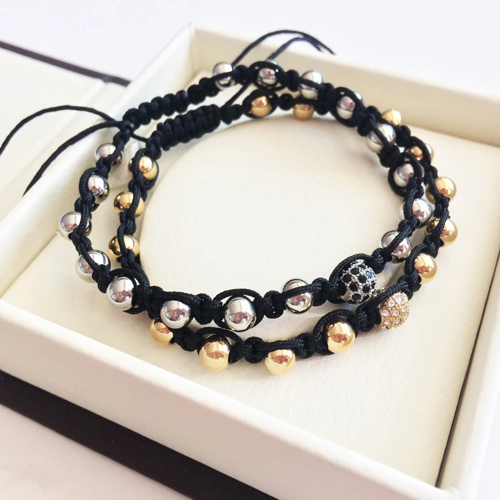 Браслет женский из нержавеющей стали с золотистыми/розовыми/черными бусинами |