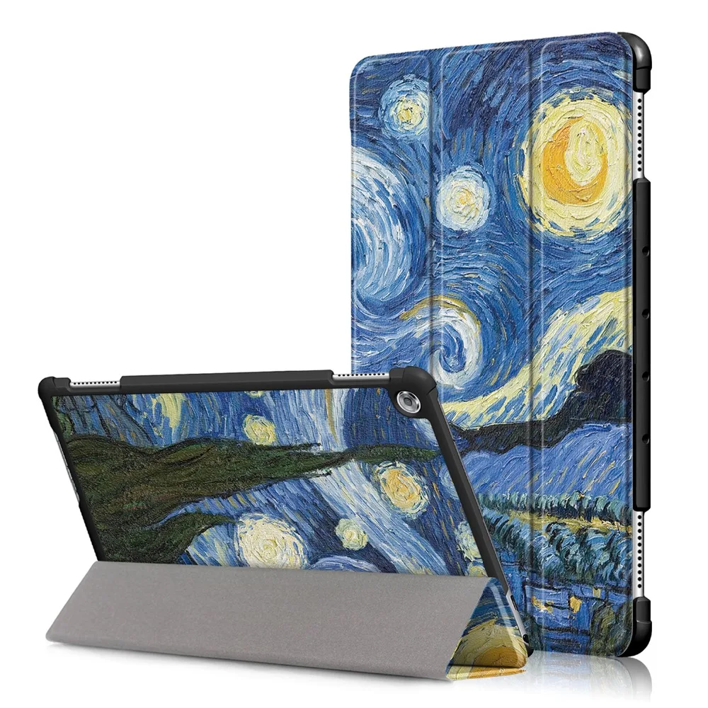 

For Huawei MediaPad M5 Lite 10 BAH2-L09/W19 DL-AL09 Business 10.1inch Painted Slim Magnetic PU Leather Flip Smart Cover Case