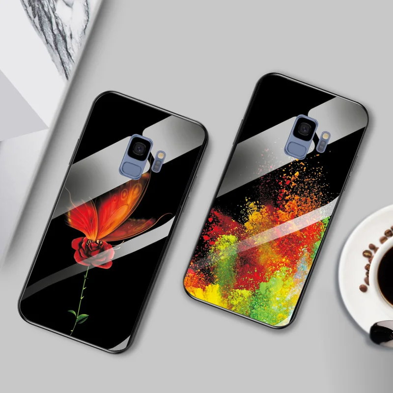 YOUVEI Plant Flower Coque For Samsung Galaxy S9 Plus S 9 S9Plus Shockproof Protective Tempered Glass Phone back Cases Bumper |