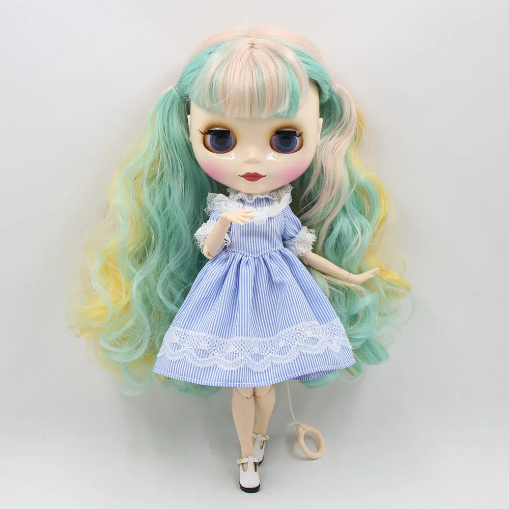 DBS 1/6 blyth Кукольное платье в стиле принцессы синее с белой вертикальной полосой