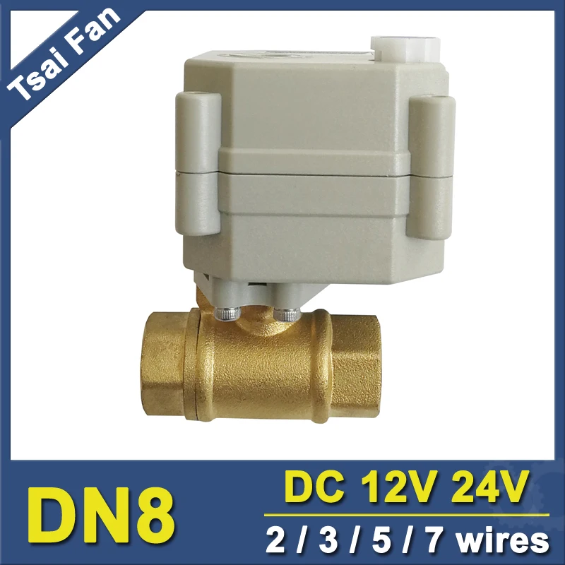 

TF8-B2-B 2 Way Brass 1/4'' (DN8) Motorized Actuated Valve With Manual Override DC12V/DC24V 2/3/5/7 Wires
