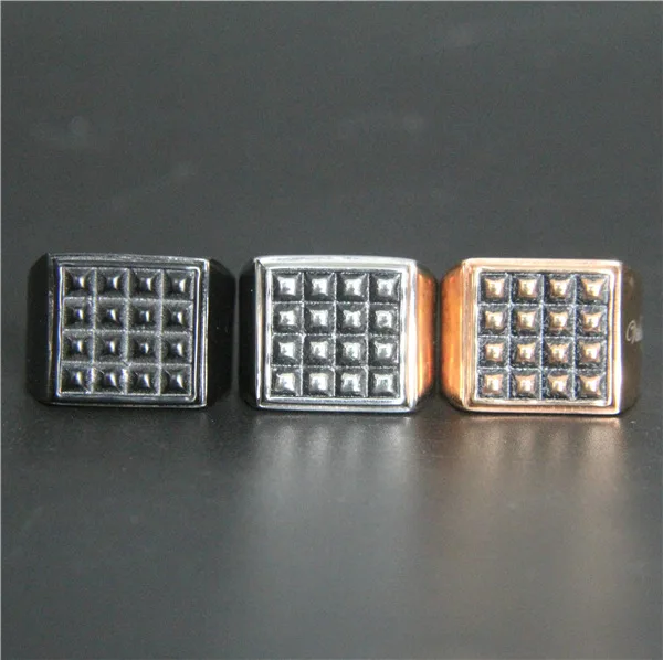 2017 Cool Style Biker 3 Color Square Ring With Hot Black Stainless Steel Mens Fashion Rose Gold |