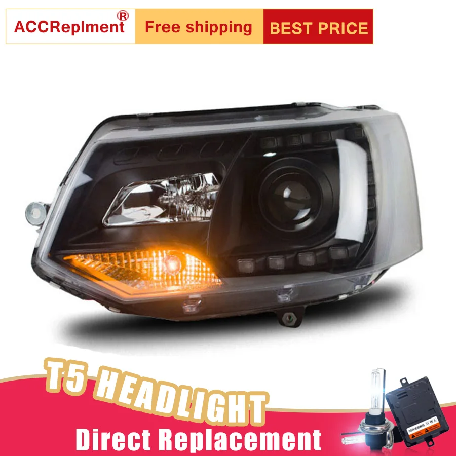 2Pcs LED Headlights For vw t5 2010-2014 led car lights Angel eyes xenon HID KIT Fog Daytime Running Lights | Автомобили и
