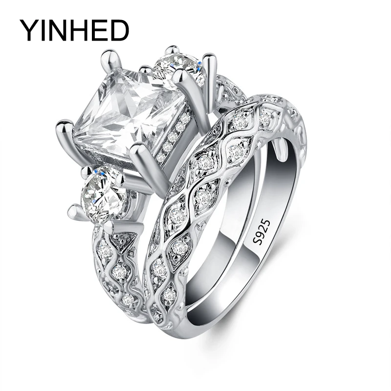 YINHED 2 шт Твердое Серебро 925 пробы обручальное кольцо набор подарок ювелирные
