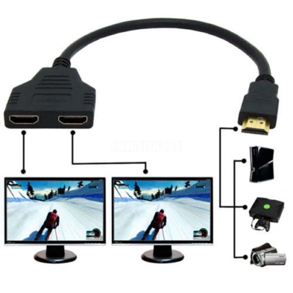 

100 шт./лот HDMI-совместимый 2 двойных порта штекер-двойной женский адаптер кабель 1 в 2 Выход конвертер подключение (Цвет: Черный)