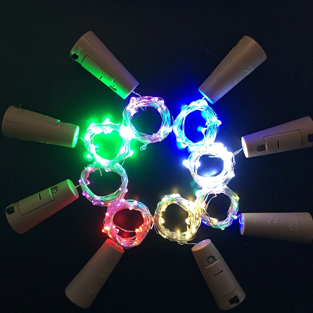 

10x Battery Powered Garland Wine Bottle Lights with Cork 20 LED Copper Wire Colorful Fairy Lights String for Party Wedding Decor