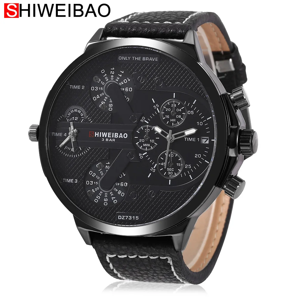 Мужские часы Лидирующий бренд Роскошные Кварцевые мужские с двумя часовыми