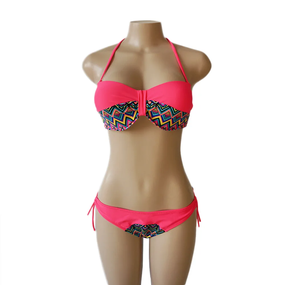 2018 with pad Terylene swimwear bikini set sexy high quality halter print swimsuit |