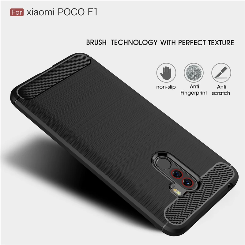 Мягкий силиконовый чехол для телефона Xiaomi Pocophone F1 из углеродного волокна