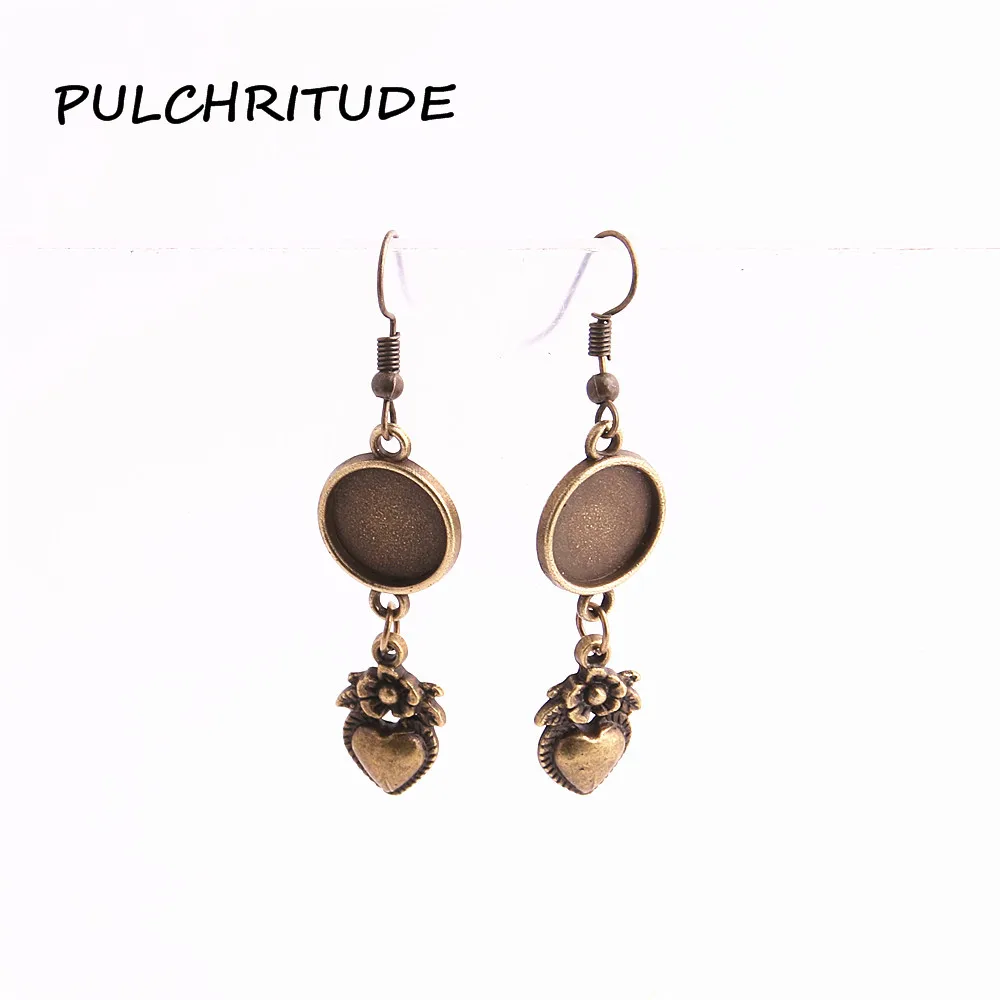 Pulchrode античные бронзовые серьги из металлического сплава, 10 пар(20 шт.), 12 мм, кабошон, сердце, очаровательные серьги, любовь, сделай сам, изготовление ювелирных изделий C1772