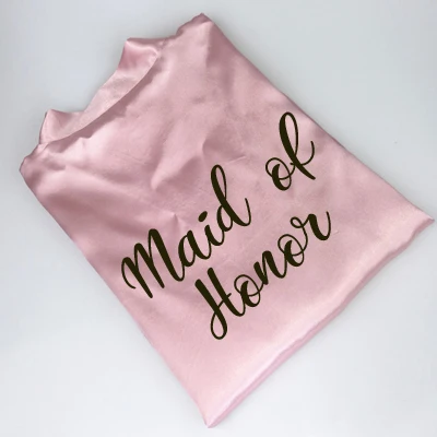 pink robe maid honor C& Fung, новинка, халат для невесты, подружки невесты, с белыми черными буквами, для мамы, сестры невесты, свадебный подарок, халат, кимоно, атласные халаты - Цвет: pink robe maid honor