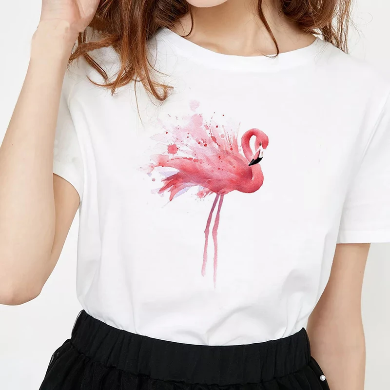 2019 Women's Pink FLAMINGO Special Edition Funny Tees Korean Style Harajuku Women Shirt Plus Size Tops Woman Clothes 90s | Женская