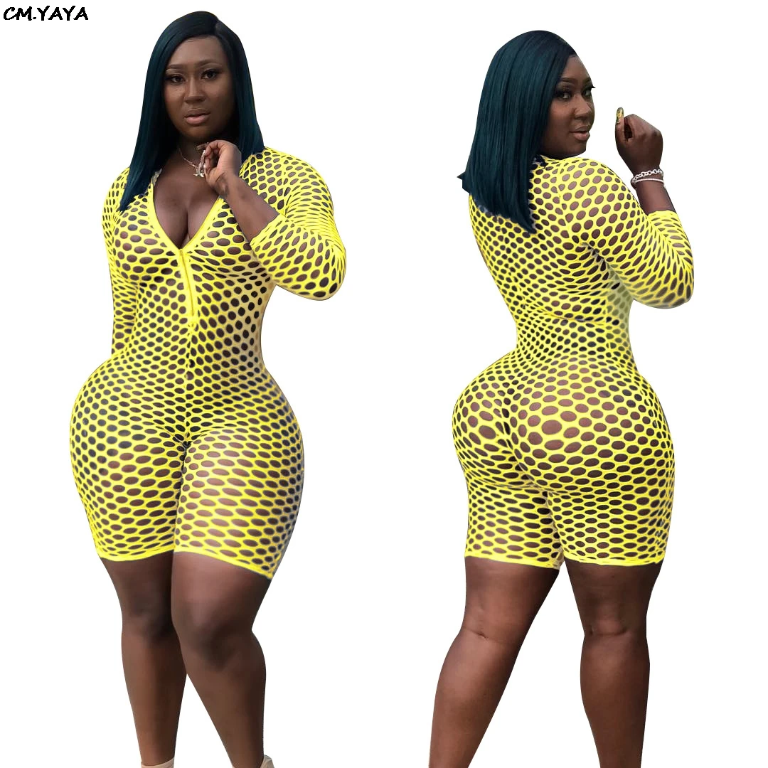 Новинка 2019 женский летний газовый сетчатый прозрачный комбинезон до колен с