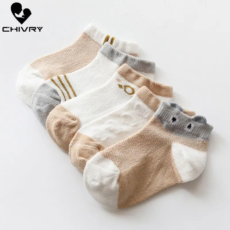 Летние сетчатые тонкие Мультяшные детские носки 5 парт/лот для девочек хлопковые