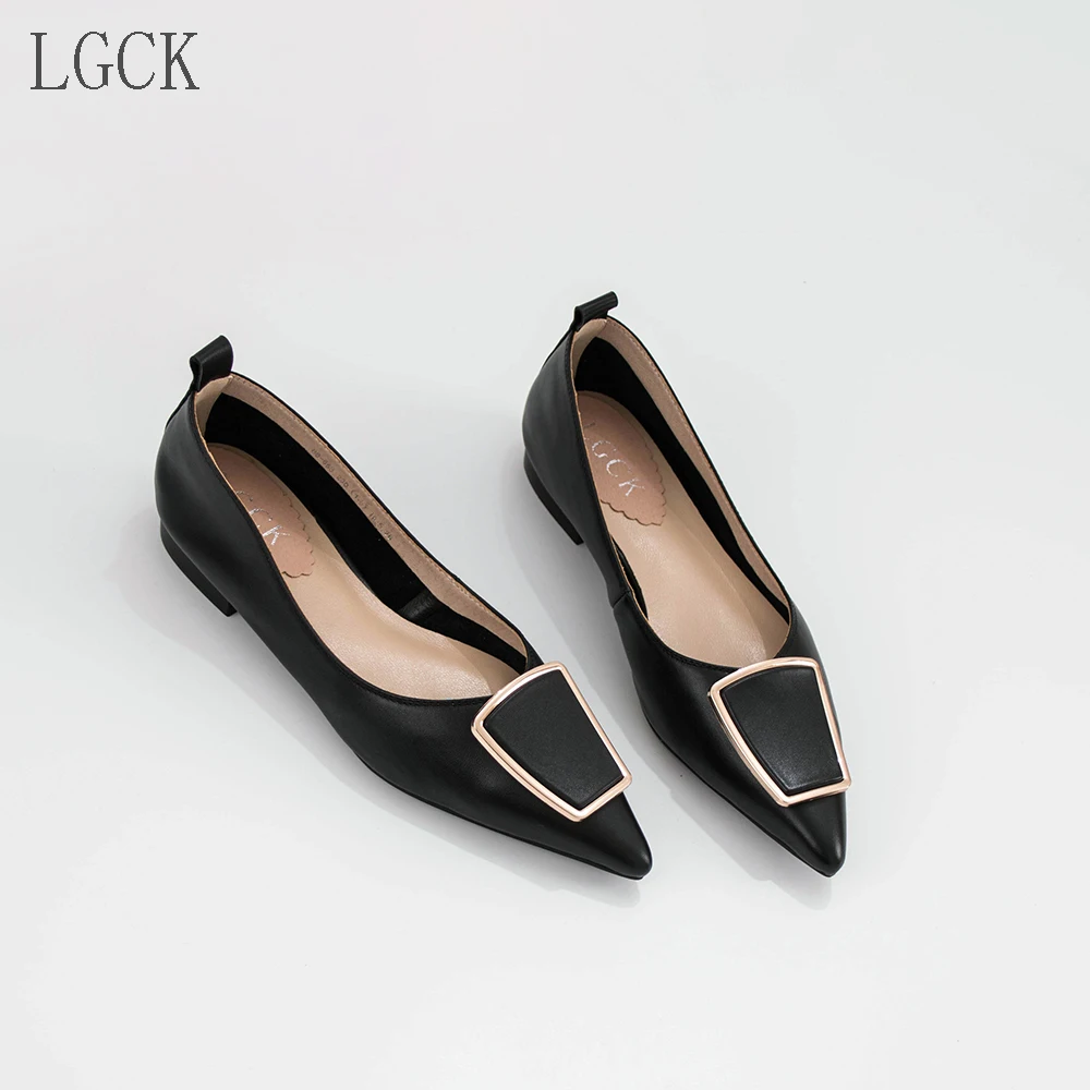 Plus Size 34-43 Genuine Leather Women Shoes Elegant Pointed Toe Flat Loafers Ballet Fashion Ladies Low Heel Party Brand Design
