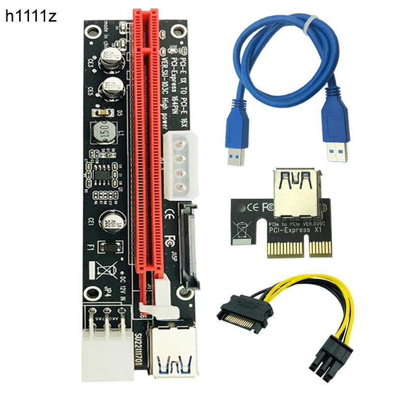 

H1111Z 60cm PCI-E extender PCI Express Riser Card 1x to 16x USB 3.0 SATA to 4Pin IDE Molex Adapter for Mining Bitcion Miner