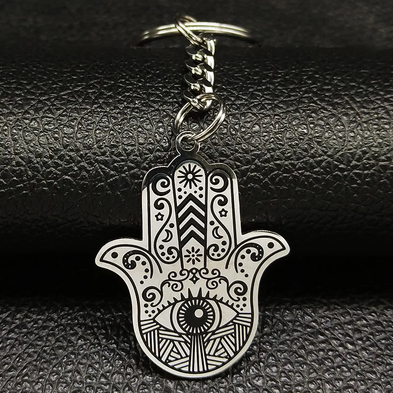 Модные Blck Hamsa Hand брелки из нержавеющей стали для мужчин, автомобильные брелки, ювелирные изделия на Хэллоуин Gigt llaveros de acero K77453B